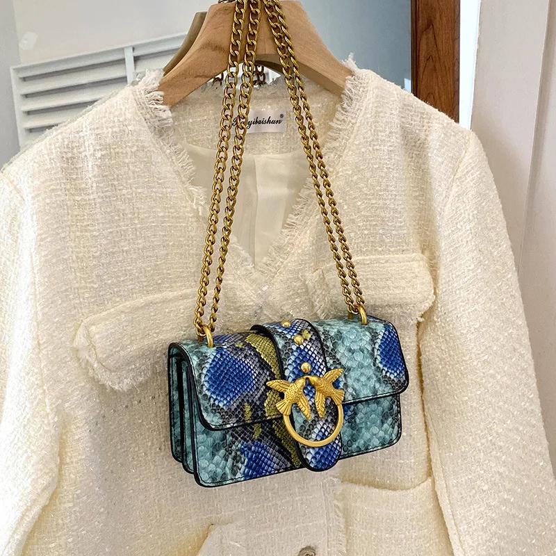Sac carré mini 2026 à motif python et hirondelle, style vintage bohème chic, sac à bandoulière polyv