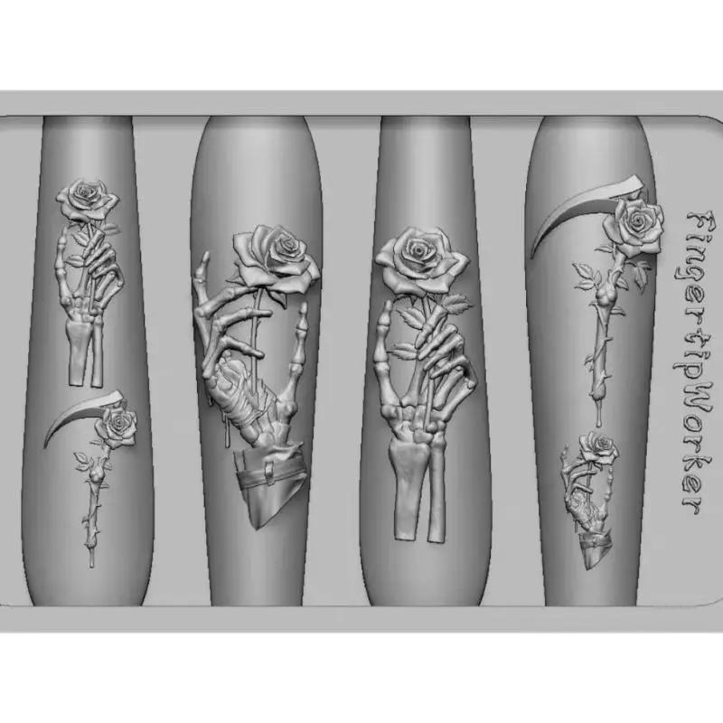 Moules en Silicone pour Nail Art, crâne de fleur de Rose, bricolage, squelette, conception à la main