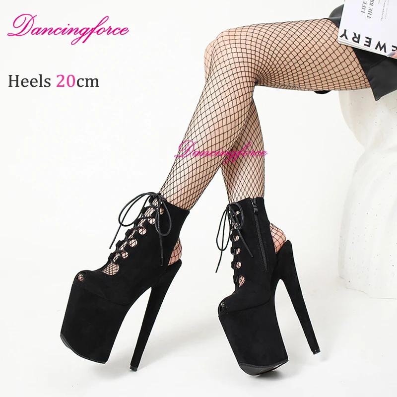 Sandales bottes sexy en daim à talons extrêmement hauts de 20 cm/8 pouces pour pole dance, style gla