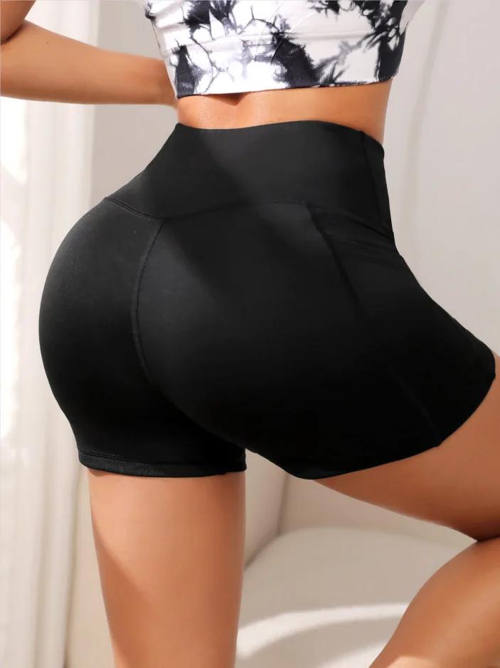 Short motard yoga taille haute femme - Pantalon fitness avec poche croisée pour entraînement