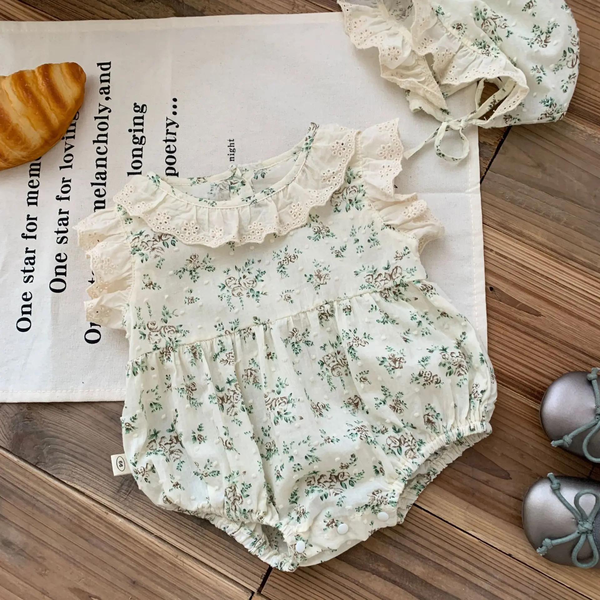 Nouveau dans: body à manches volantes froncées à fleurs mignonnes pour nouveau-nés filles 98% coton