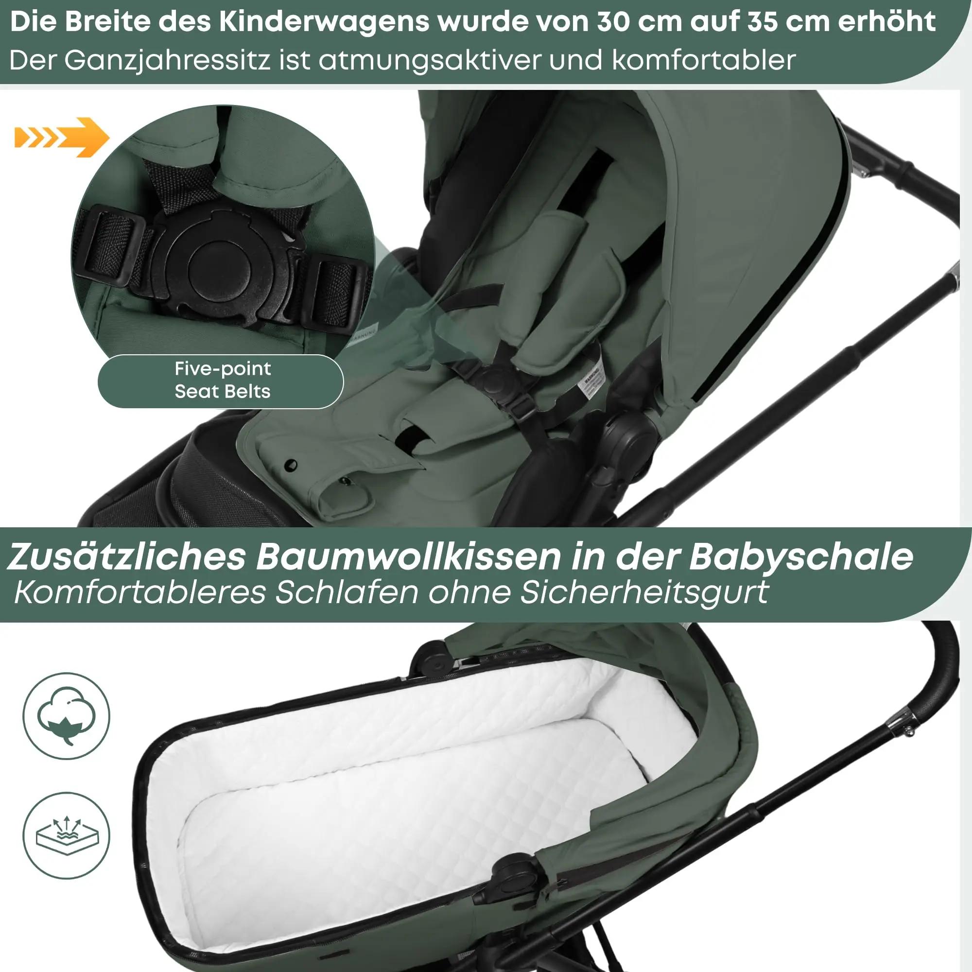 Poussette bébé 3 en 1 avec siège auto I-Size, cadre en aluminium, poussette pliable 0-26 kg, pousset