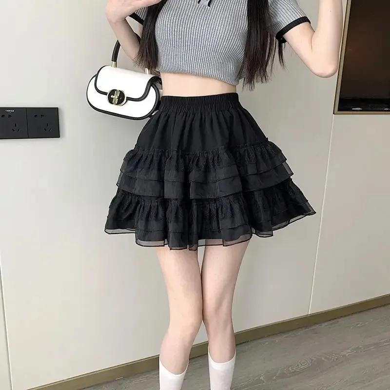 Nouveau dans les vêtements doux coréen décontracté été tendance blanc dentelle gâteau Mini jupe Ball
