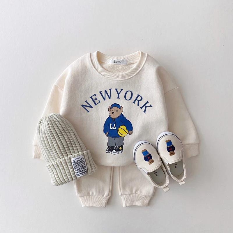 Ensembles de vêtements pour bébés garçons et filles, sweat-shirts à motif d'ours + pantalons de spor