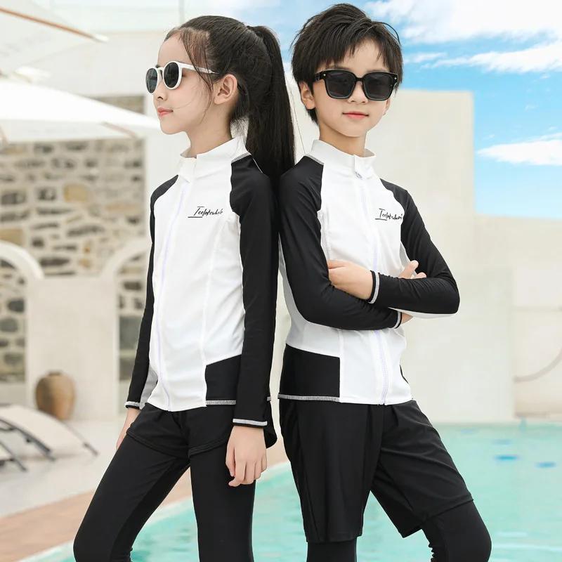Maillot de bain à manches longues pour jeunes filles et garçons, protection solaire, pour la pêche,