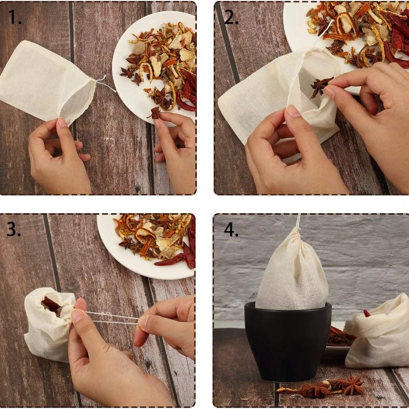Sac en tissu de gaze de coton pur, 50 pièces, sac filtre à aspiration unique, assaisonnement marinad