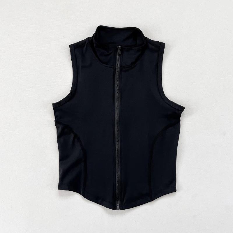Yoga pour femmes, fitness, vêtements de sport, col montant sans manches, gilet d'exercice à fermetur