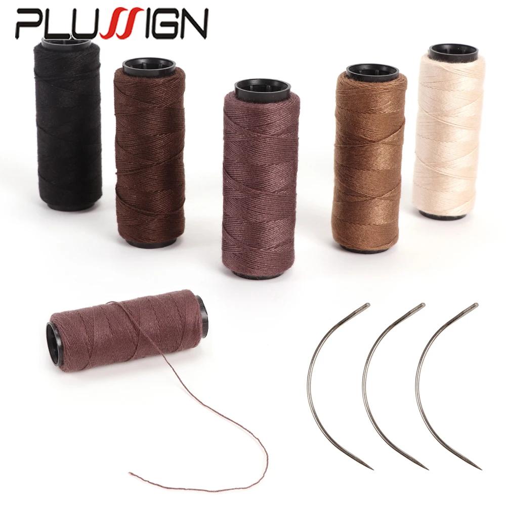 Aiguille et fil pour Extensions de cheveux, noir, marron, Beige, fils à coudre avec aiguilles incurv