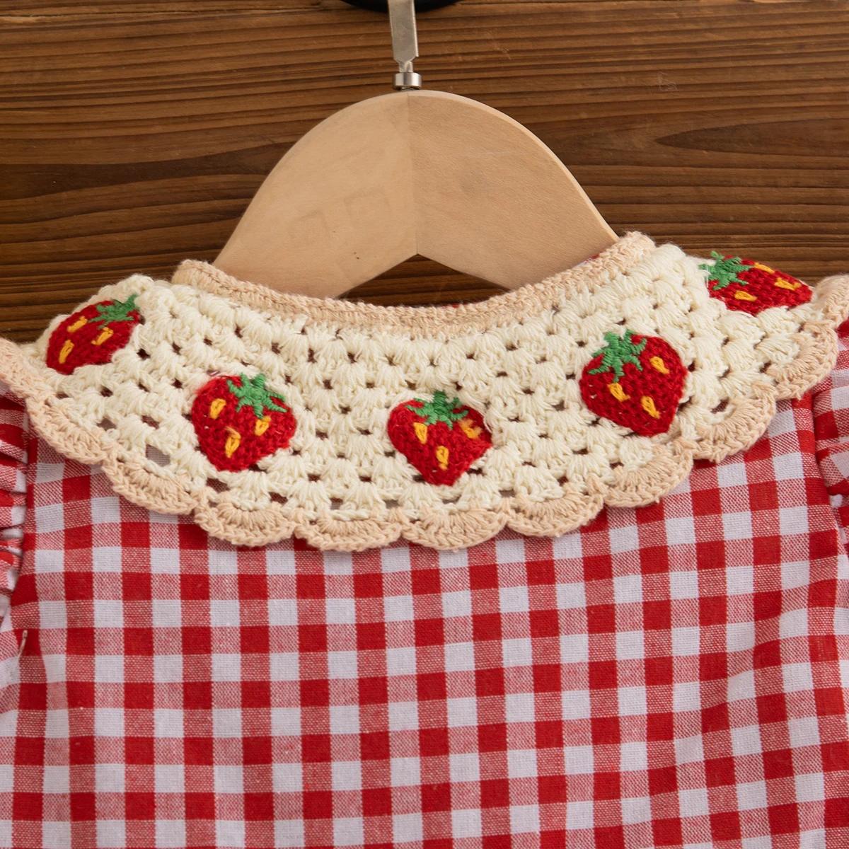 Robe d'été en coton à carreaux rouges pour bébé fille, jolie robe de plage à revers fraise