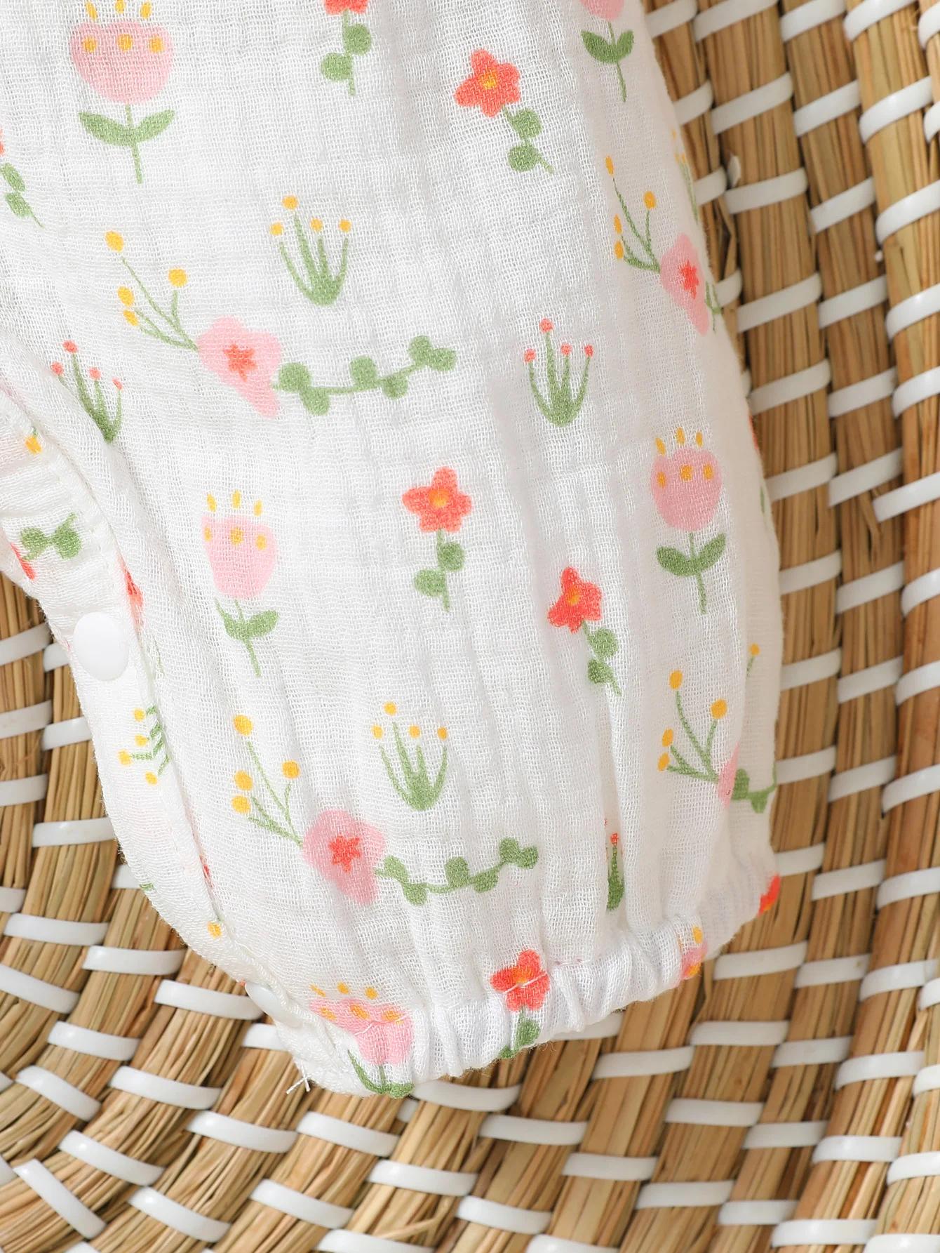 Combinaison quotidienne à manches longues pour bébé fille, imprimé Floral avec nœud, vêtements pour