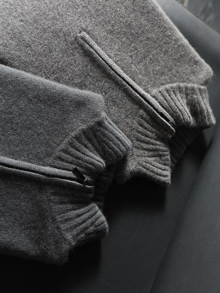 Pull en cachemire pur pour hommes, col mi-haut, demi-fermeture éclair, 5 broches, fermeture éclair é