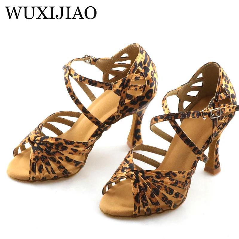 WUXIJIAO classique nouage chaussures de danse latine anglais léopard Satin chaussures de danse Sasha