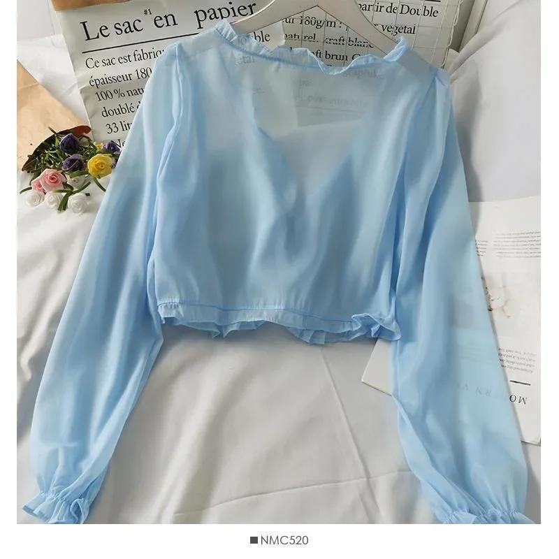 Manches longues mince respirant T-shirts femmes dentelle nœud Cardigan Blouse vêtements volants prot