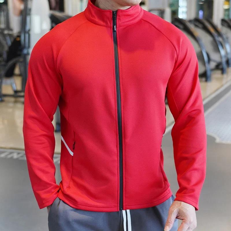 Veste de sport à manches longues pour homme, maillot zippé, t-shirt à séchage rapide, maillot de fit
