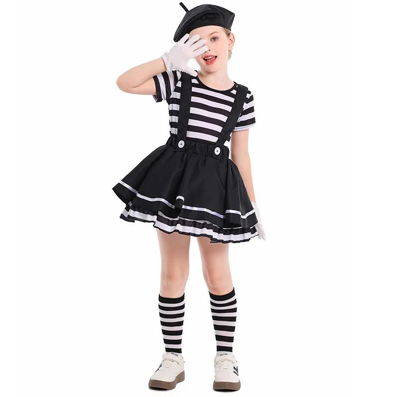 Costume de clown mime pour filles, tenue amusante pour spectacles, festivals, célébrations et théâtr