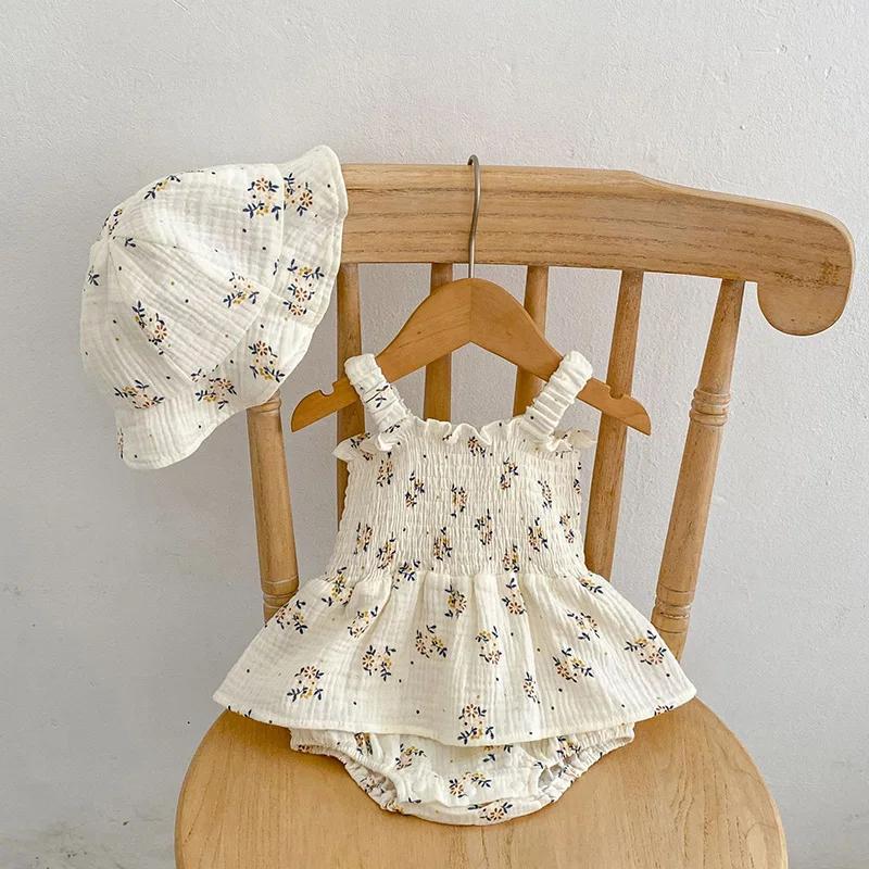 2 pièces été lin Floral infantile nouveau-né bébé filles body actif Floral bébé Camisole une pièce T