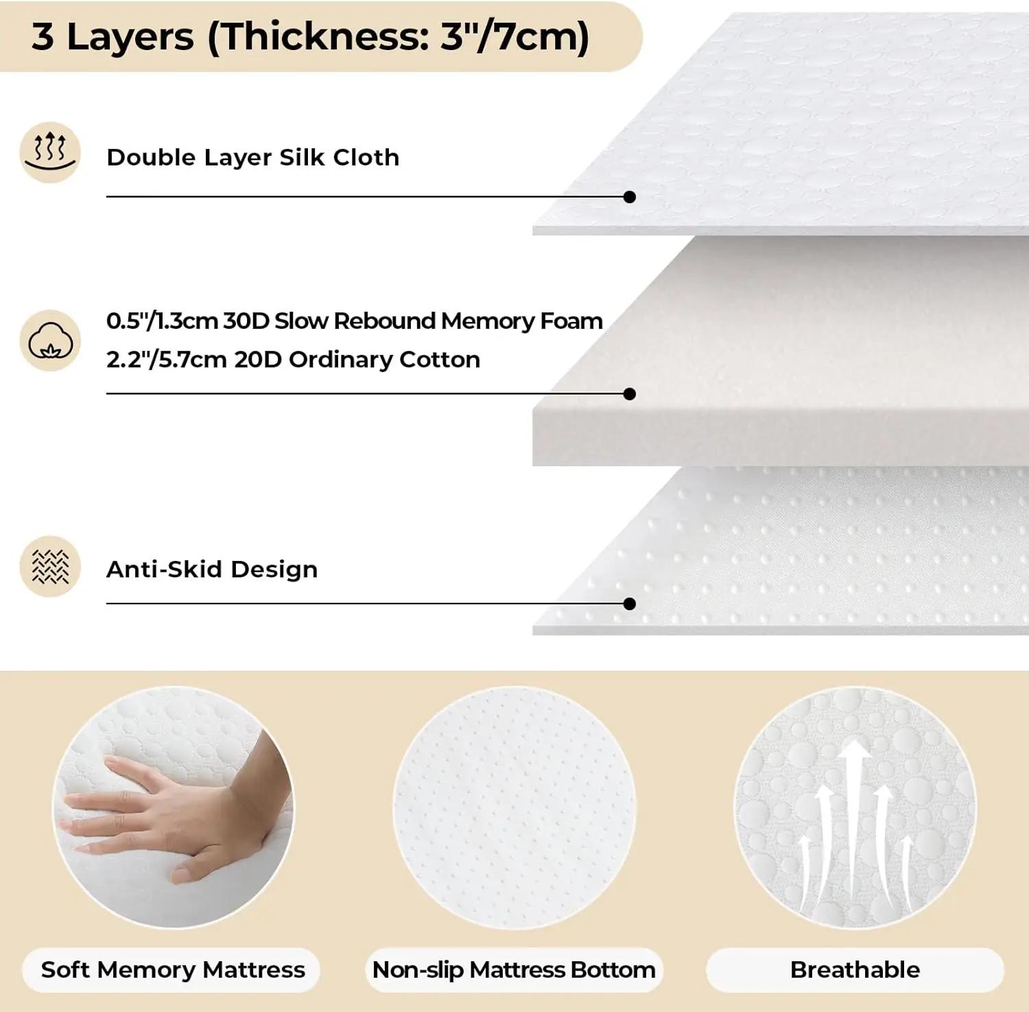 Lit pliant pliant avec matelas en mousse à mémoire de forme, cadre métallique, lit d'invité, 75 po x