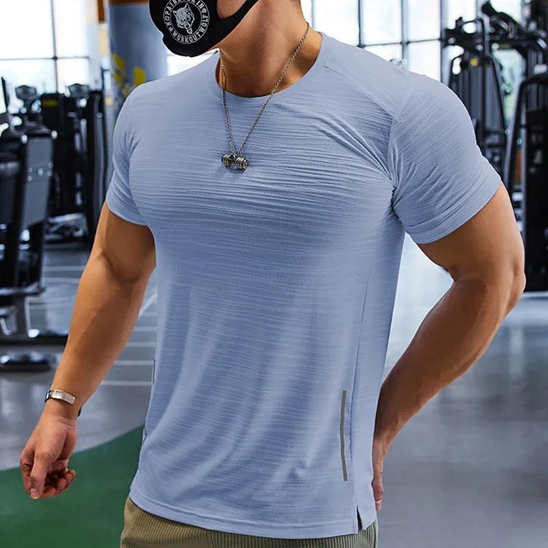 Entraînement musculaire Compression T-shirt homme course coupe sèche T-shirt couleur unie grande tai