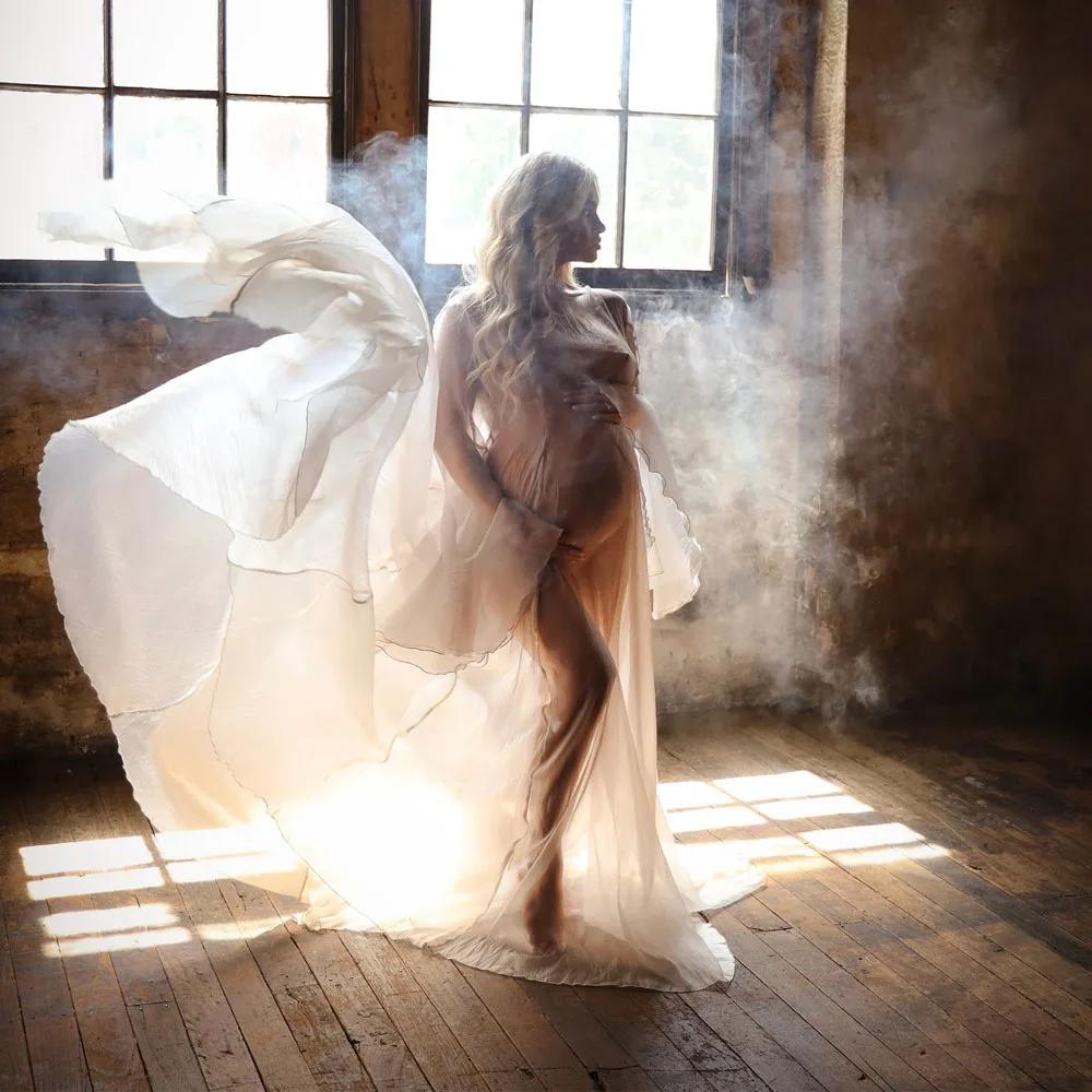 Robe en Tulle doux à manches longues, Style Simple, vêtements pour femmes enceintes, longueur au sol