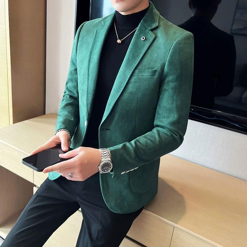 Nouvelle mode costume manteau hommes coupe ajustée peau de cerf velours élégant luxe Blazer manteau