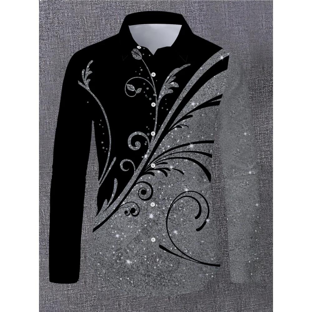 Chemise pour homme à imprimé pailleté, manches longues, motif géométrique, décontractée, col à rever