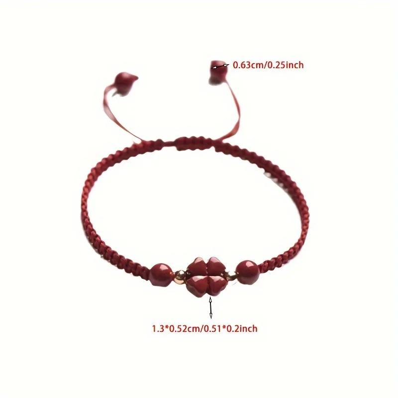 Bracelet tressé en cordon rouge porte-bonheur – Breloque de paix et de bonheur en trèfle à quatre fe