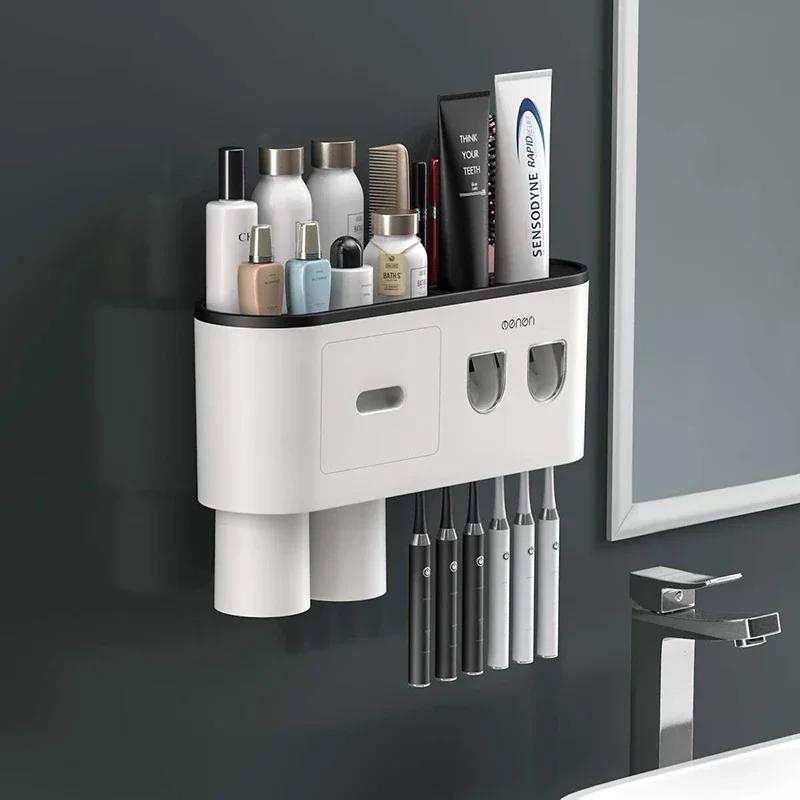 Porte-brosse à dents inversé à Adsorption magnétique, support mural Double distributeur automatique