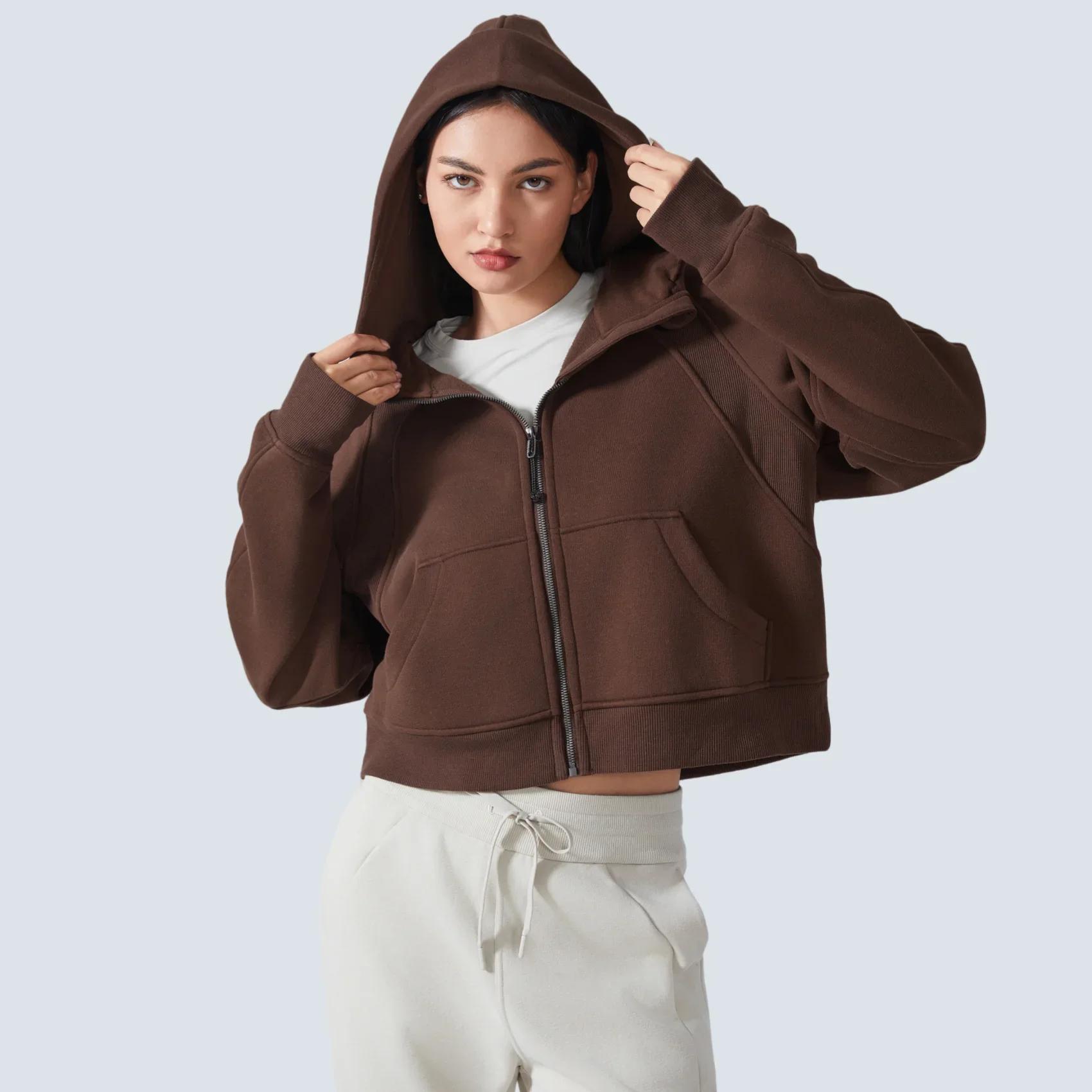 Sweat-shirt à Capuche avec Fermeture Éclair Complète pour Femme, Vêtement d'Hiver Chaud, Manteau de