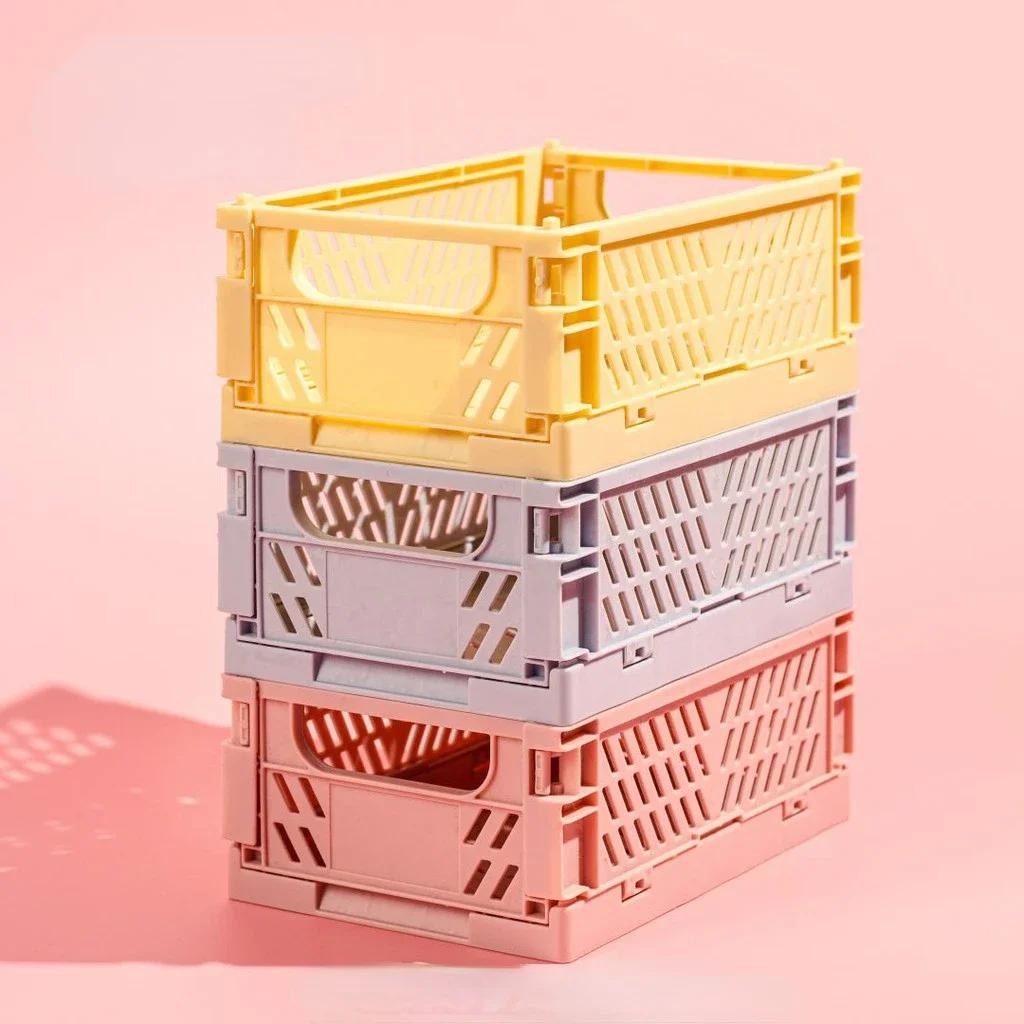 Caisse de rangement pliable en plastique, panier pliable, empilable, mignon, maquillage, bijoux, jou