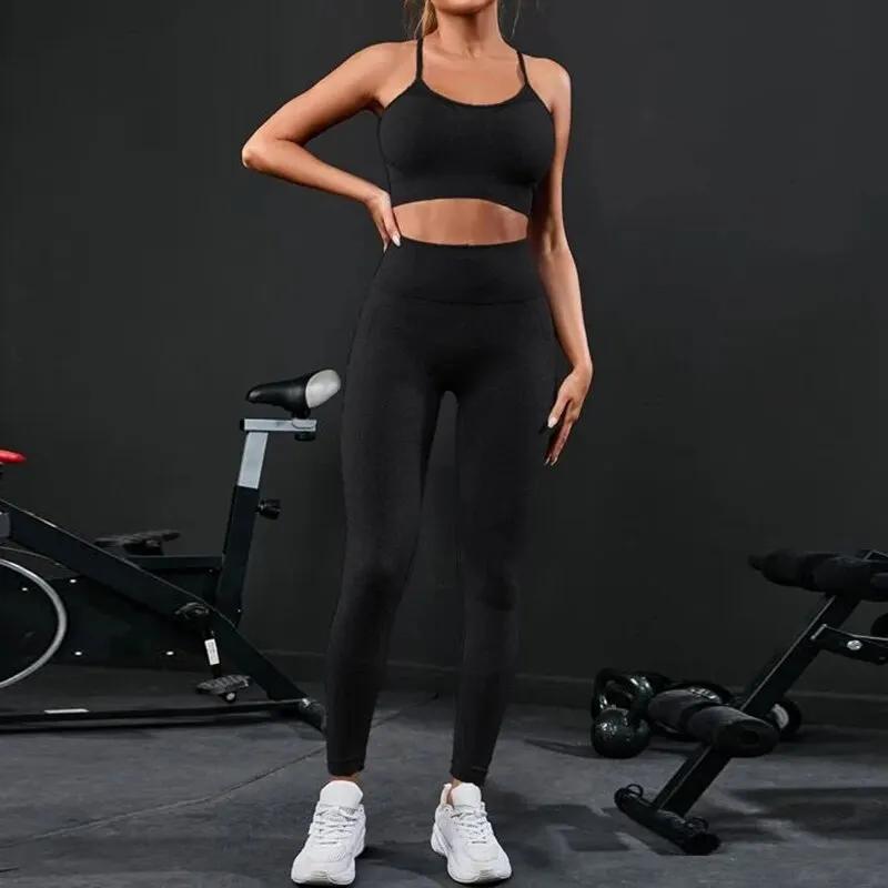 Ensemble de yoga sans couture pour femme, survêtement 2 pièces, vêtements de sport d'entraînement, l