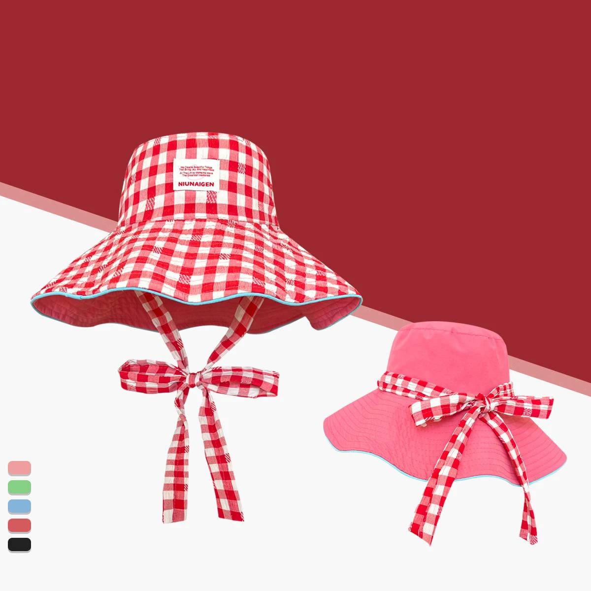 Chapeau de pêcheur à carreaux, pare-soleil de plage, bord de mer, tendance, double face, portable, p