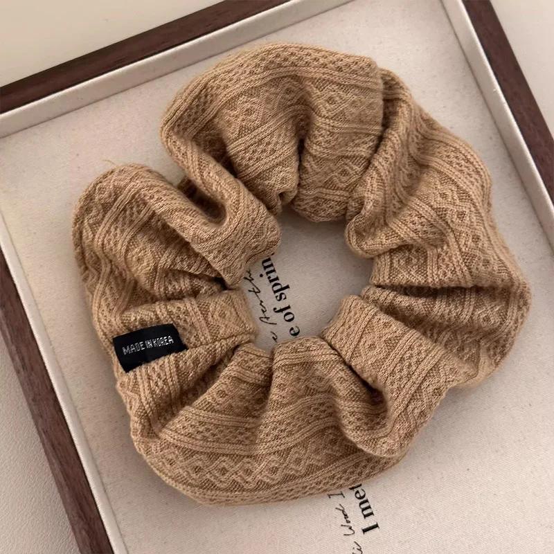 Élastique à cheveux volumineux style vintage pour femmes, motif tricoté, accessoire de mode pour che