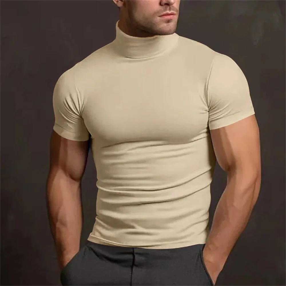 Chemise mode homme été 2024 - col roulé serré - manches courtes - couleur unie - T-shirt bascule