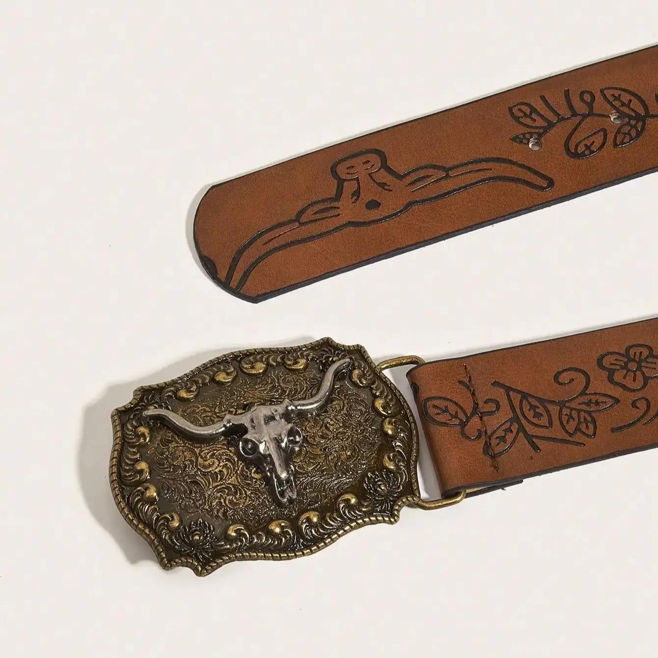 Ceinture imprimée à boucle de cowboy vent de cowboy occidental vintage