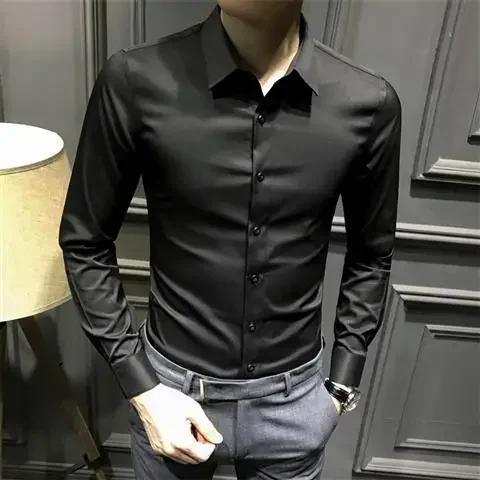 Chemise et chemisier à manches longues pour hommes, haut pour hommes d'affaires, uni avec imprimé, b