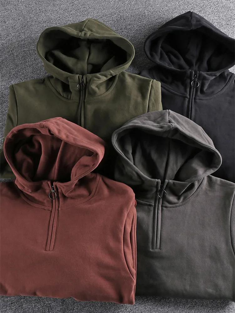 Sweat à capuche en velours épais pour homme, sweat-shirt rétro américain, épais, en coton pur lavé,