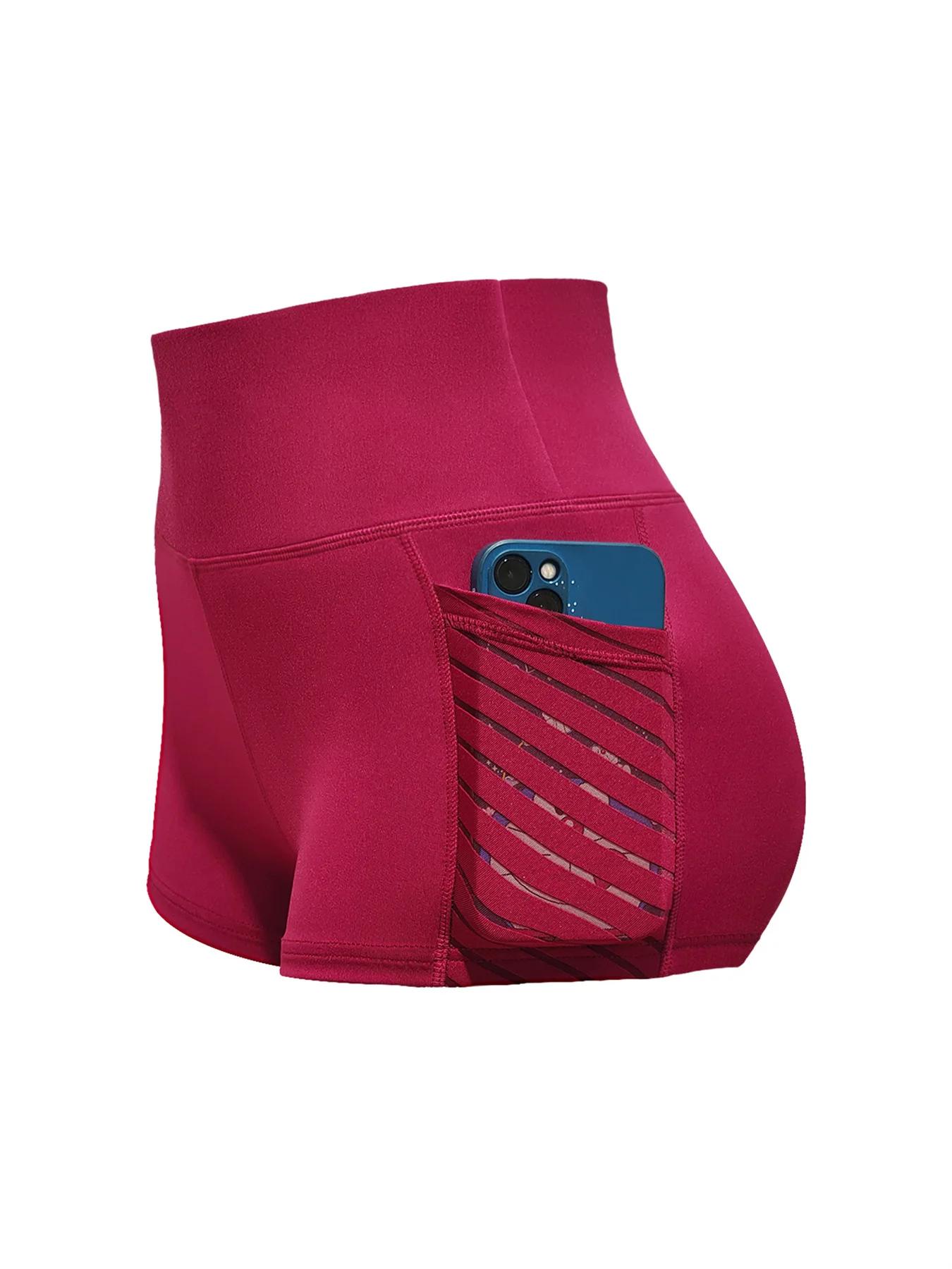 Short de yoga taille haute élastique pour femme - Poche latérale levage hanche course fitness