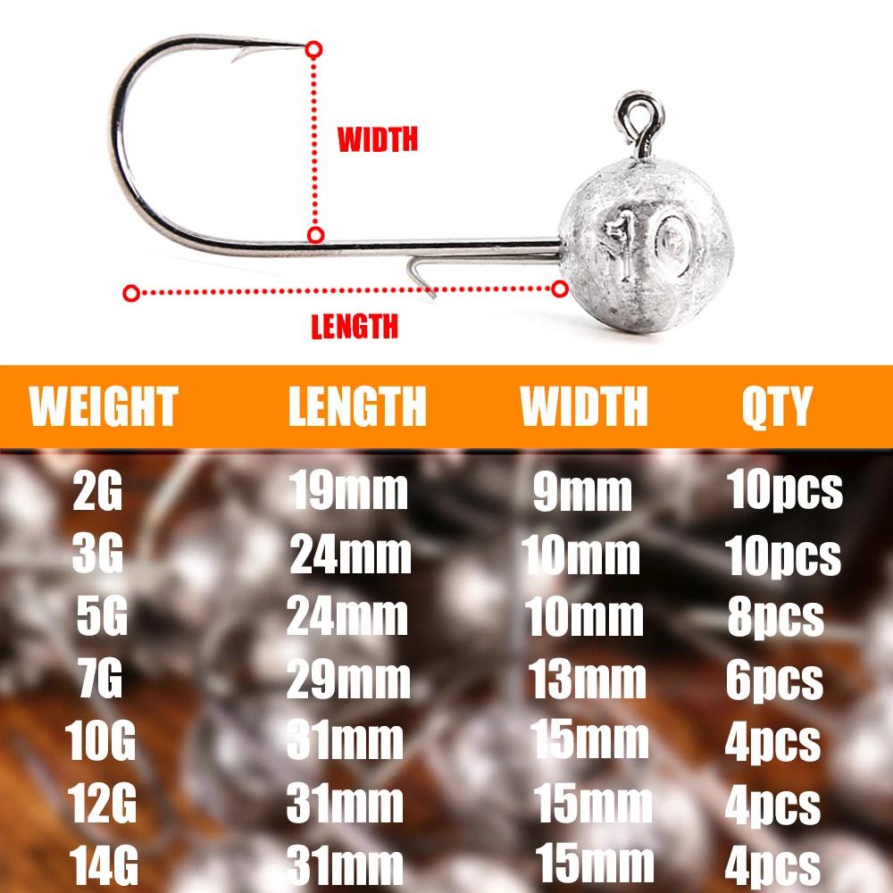B & U NED tête gabarits crochet 2g-14g toutes tailles boule ronde gabarit tête crochet sans mauvaise