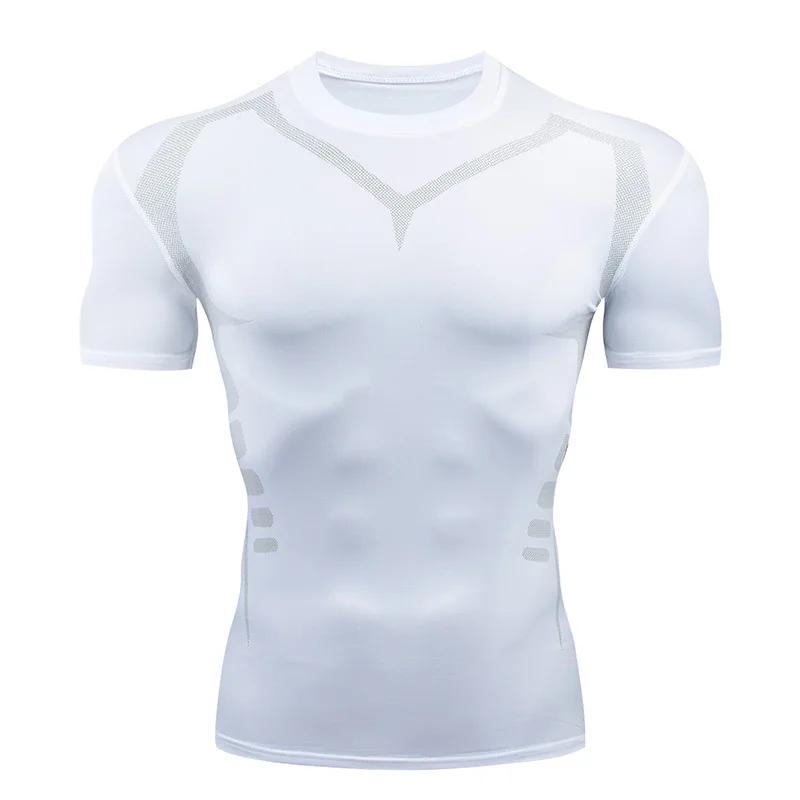 Chemise de compression homme à manches courtes - Séchage rapide fitness cyclisme course entraînement
