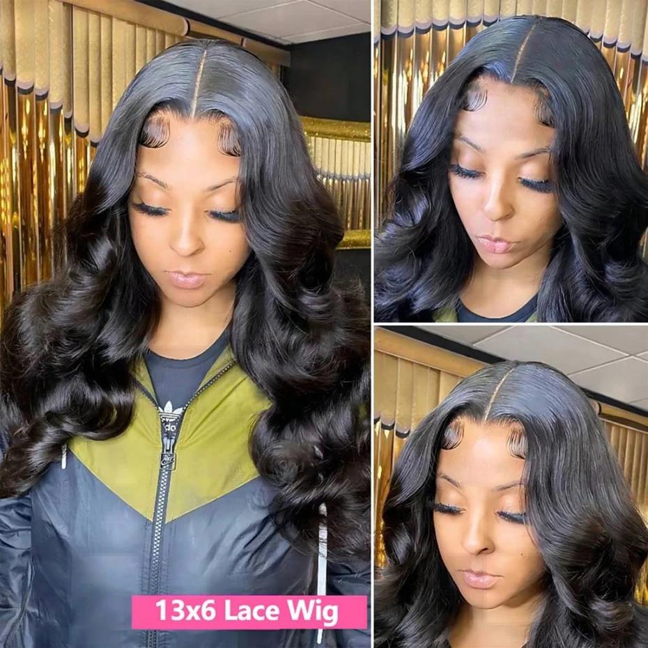 Perruque Full Lace Wig Body Wave Brésilienne Naturelle, 34 Pouces, Pre-Plucked, Transparent, Bling,