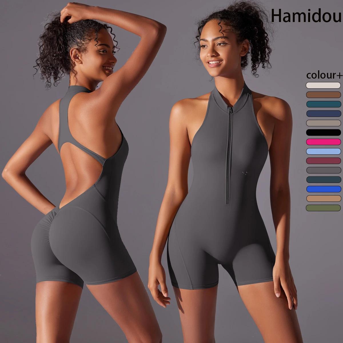 Body fitness femme dos nu push-up - Gymnastique yoga entraînement manches combinaison sport scrunch