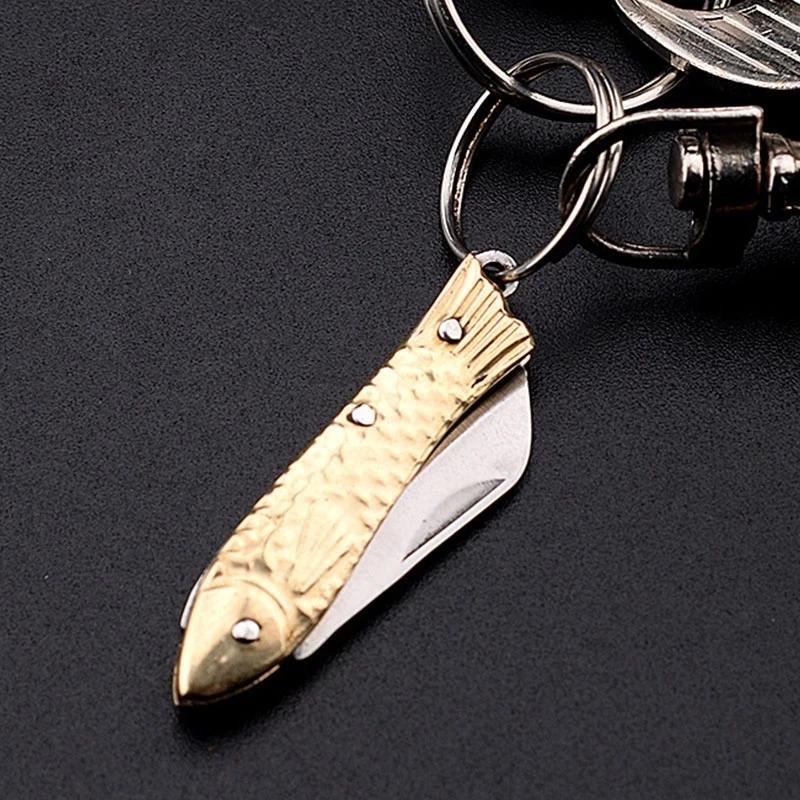 Mini couteau de poche, porte-clés en laiton, pendentif en acier inoxydable, couperet, lame, outil d'