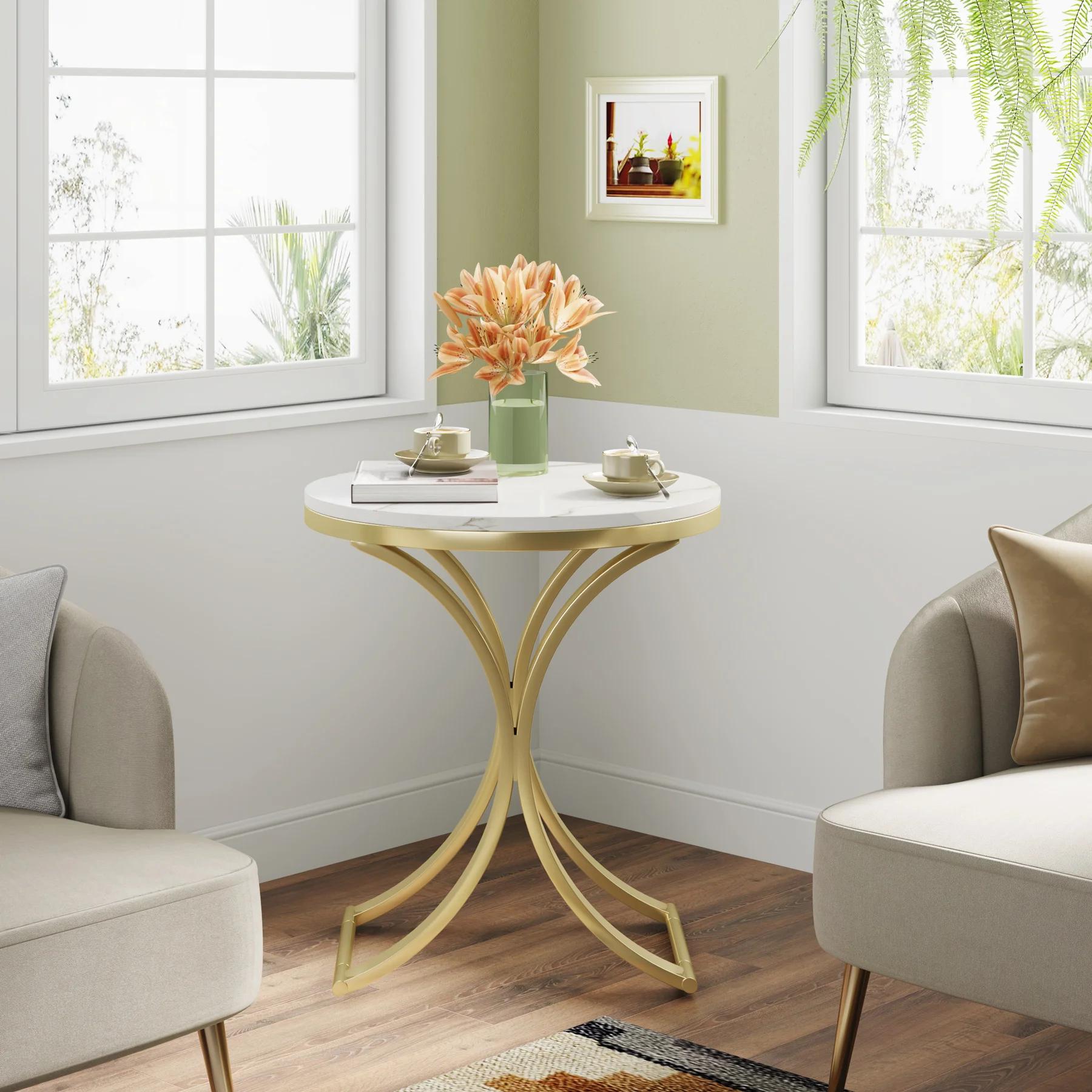 Tribesigns-Table d'appoint ronde en or blanc, petite table basse moderne, table d'appoint C, table d