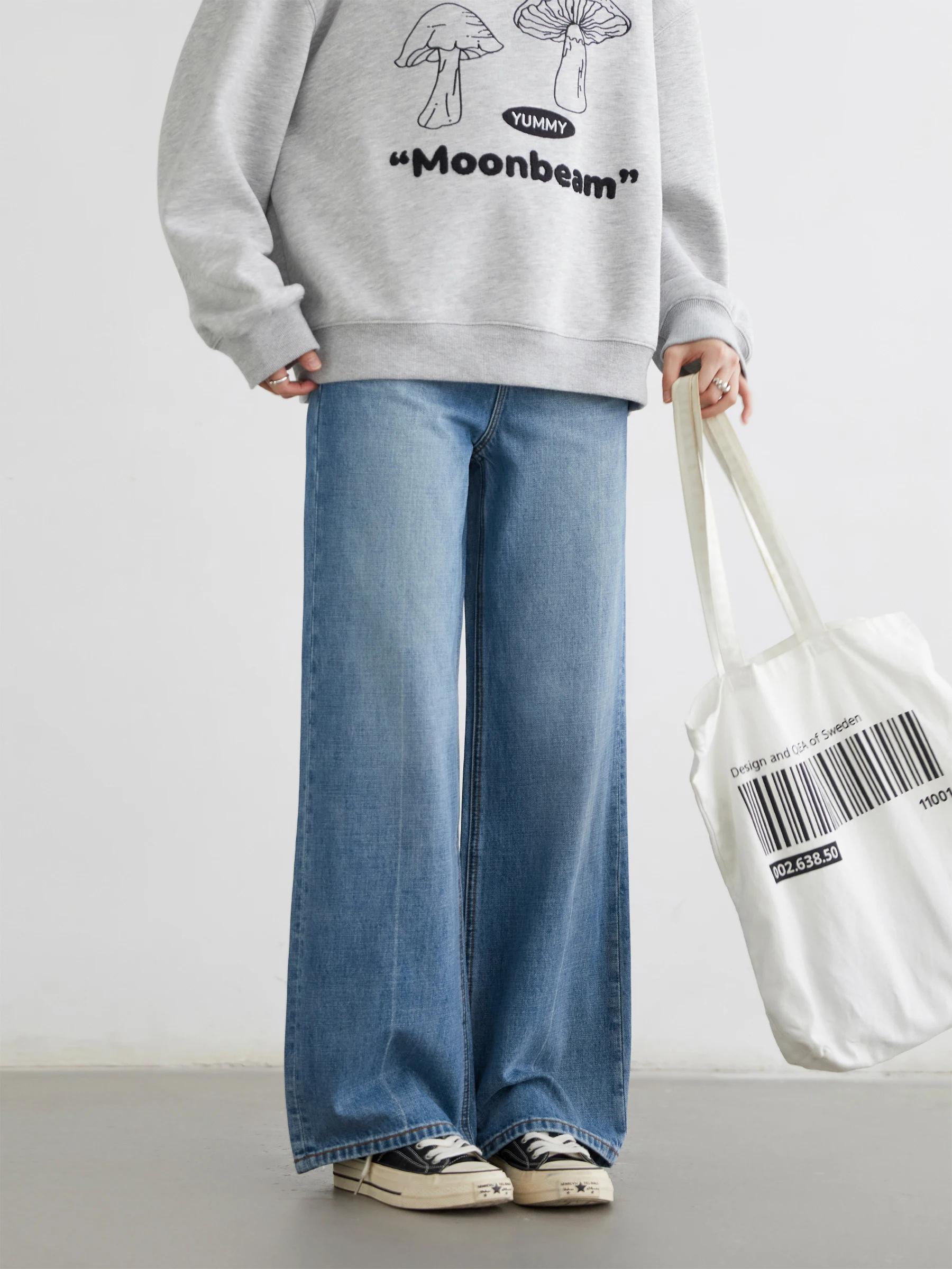 CHIC VEN femmes jean bleu ample décontracté solide nouveau rétro coton jambe large Denim pantalon fe
