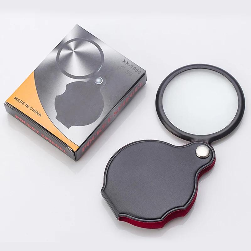 Mini loupe 50/60mm, étui en cuir plié 6/8X, Portable, lecture de journaux, bijoux, cadeau, loupe à l