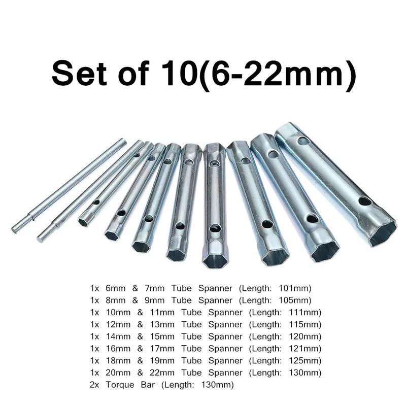 Jeu de clés de boîte tubulaire métrique 6-22mm, 10 pièces, barre de Tube, bougie d'allumage, clé en