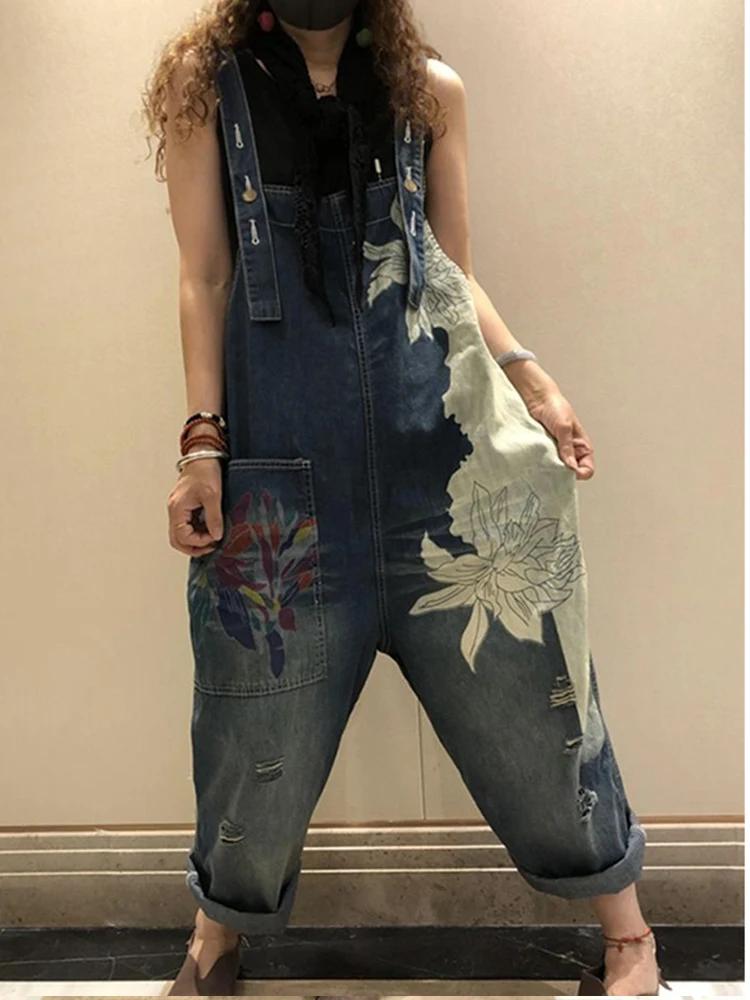 Amax luluE 2025 mode coréenne printemps femme imprimé Denim salopette dames Vintage Jeans décontract