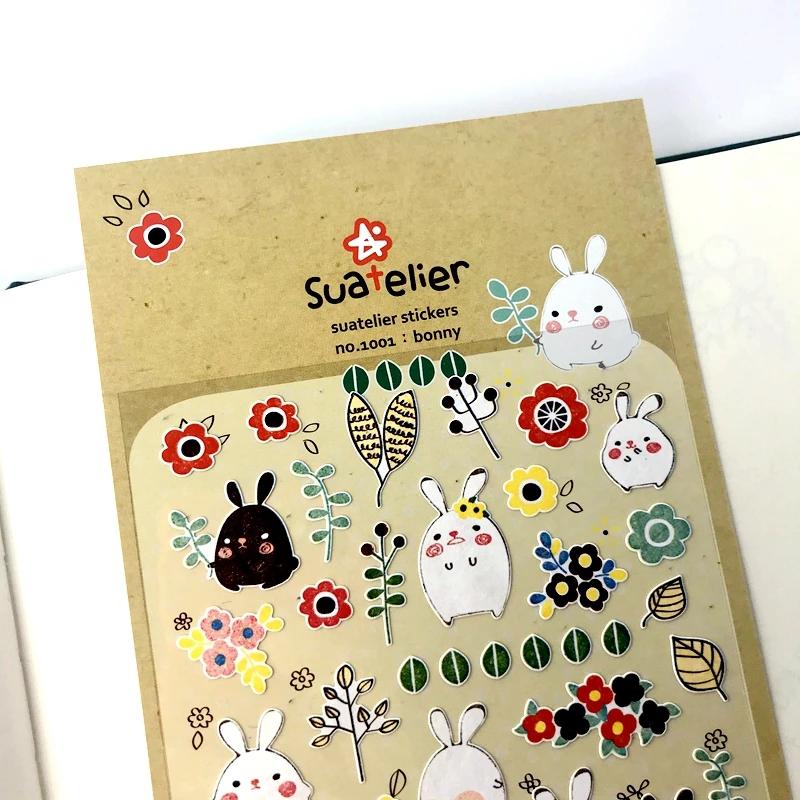 Suatelier Bonny autocollants pour Scrapbooking mignon lapin poubelle Journal autocollant Journal Alb