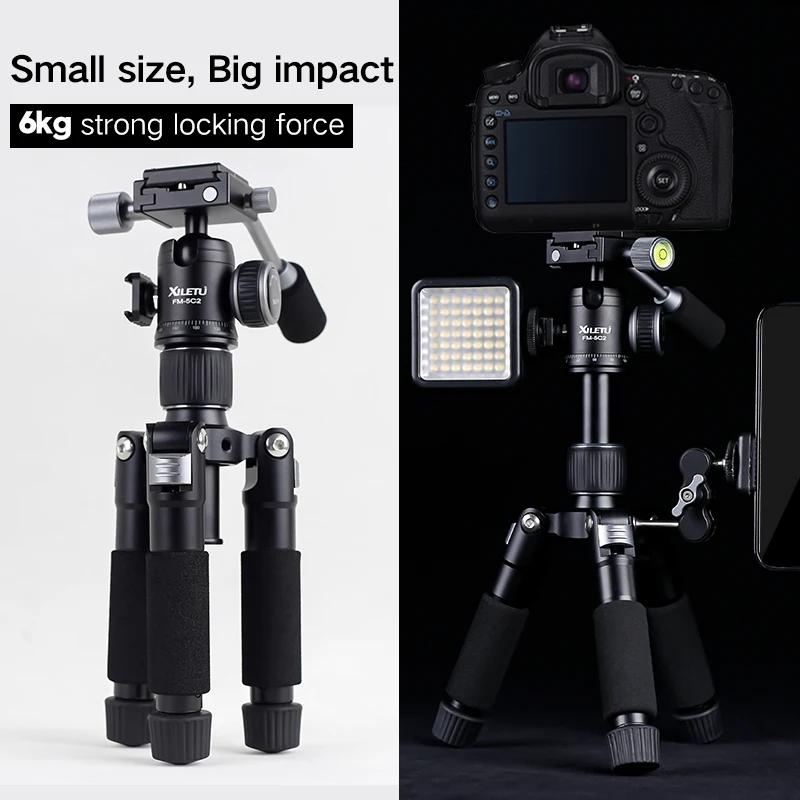 XILETU FM5C2 Mini trépied en métal Portable support de voyage léger avec poignée de tête à 360 degré