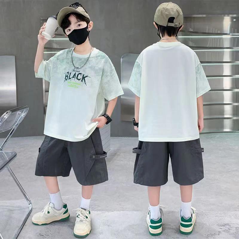 Ensemble 2 pièces d'été pour adolescents : T-shirt tie-dye à col rond et short cargo décontracté – T